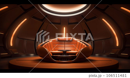 Leather with Bronze Futuristic Cylinder Scene with Chair Leather with Bronze Futuristic Cylinder Scene with Chair 106511481