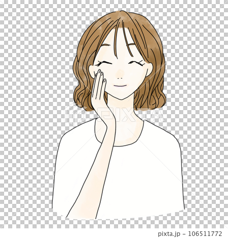 Smiling woman putting her hand on her cheek Smiling woman putting her hand on her cheek 106511772