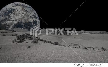 A Mars planet surface and a big planet background. including elements furnished by NASA A Mars planet surface and a big planet background. including elements furnished by NASA 106512486