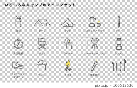 Various camping simple icon set, vector 106512536