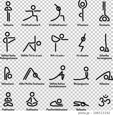 Yoga poses stylized line icon set Yoga poses stylized line icon set 106513192