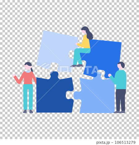Illustration of men and women with puzzles Illustration of men and women with puzzles 106513279