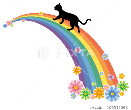 虹の橋を渡るシルエット猫のベクターイラスト/Rainbow Bridge 虹の橋を渡るシルエット猫のベクターイラスト/Rainbow Bridge 106513368