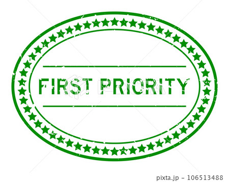Grunge green first priority word oval rubber seal stamp on white background Grunge green first priority word oval rubber seal stamp on white background 106513488