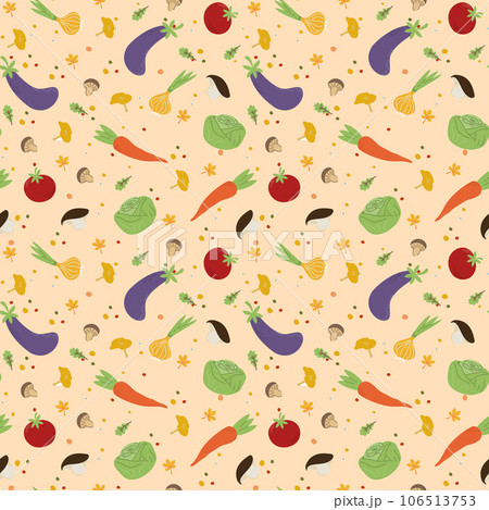Seamless pattern with harvest in Orange, Beige, Brown and Yellow colors. Perfect for wallpaper, gift paper, pattern fills, web page background, autumn greeting cards. Pattern in swatches. Seamless pattern with harvest in Orange, Beige, Brown and Yellow colors. Perfect for wallpaper, gift paper, pattern fills, web page background, autumn greeting cards. Pattern in swatches. 106513753
