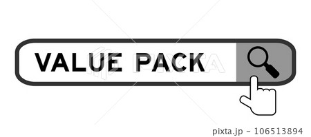 Search banner in word value pack with hand over magnifier icon on white background 106513894