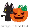 ジャックランタンにすりすりする可愛い黒猫 106514134