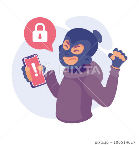Cyber Swindler Man in Mask Hacking Internet Steal Money Vector Illustration Cyber Swindler Man in Mask Hacking Internet Steal Money Vector Illustration 106514617