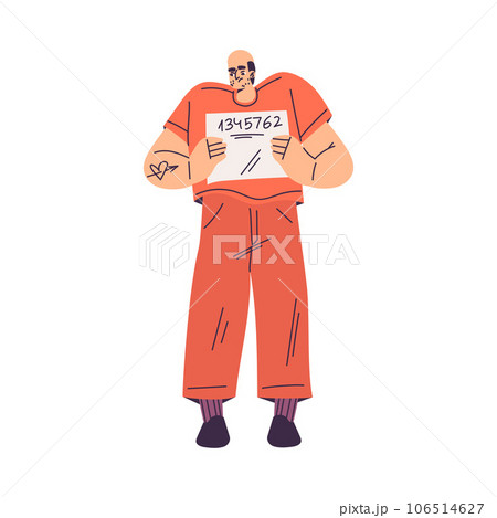 Man Criminal and Bandit Character in Orange Outfit with Number Vector Illustration 106514627