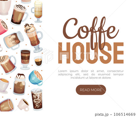 Coffee House or Shop Banner Design with Aromatic Drink in Cup and Glass Vector Template Coffee House or Shop Banner Design with Aromatic Drink in Cup and Glass Vector Template 106514669