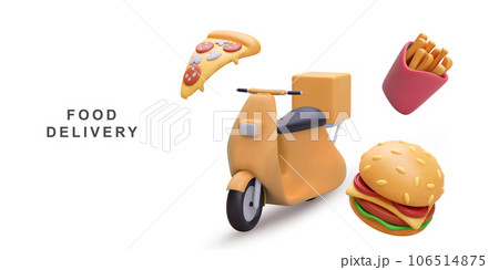 3d realistic food delivery service banner. Vector illustration. 3d realistic food delivery service banner. Vector illustration. 106514875