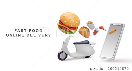 3d food delivery service banner. Vector illustration. 3d food delivery service banner. Vector illustration. 106514879