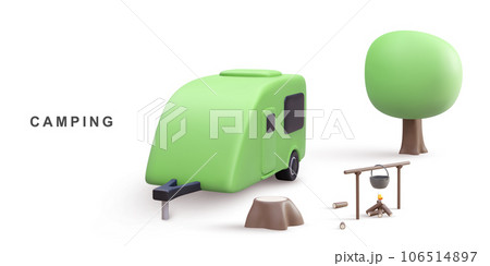 3d banner concept - camping. Vector illustration. 3d banner concept - camping. Vector illustration. 106514897