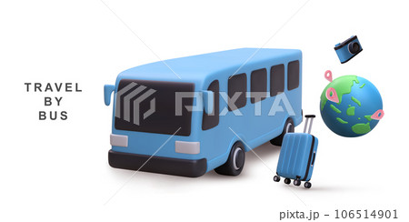 3d banner bus travel time on white background. Vector illustration. 3d banner bus travel time on white background. Vector illustration. 106514901
