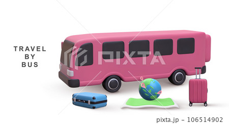 3d realistic banner bus travel time on white background. Vector illustration. 3d realistic banner bus travel time on white background. Vector illustration. 106514902