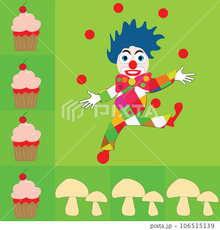 background for table napkins with clown playing with red balls muffin and mushrooms 106515139