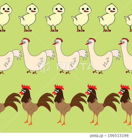 Seamless pattern with repeating chick hen and rooster 106515196