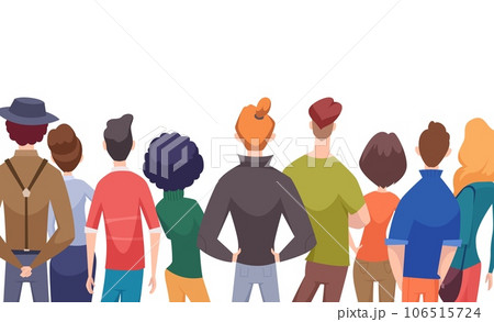 Back view people. standing crowd of male and female persons. Vector cartoon people Back view people. standing crowd of male and female persons. Vector cartoon people 106515724