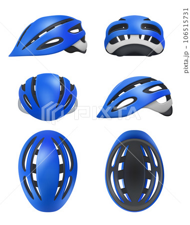 Bike helmet. Riders head protection items decent vector extreme sportsmen bikers helmet various views Bike helmet. Riders head protection items decent vector extreme sportsmen bikers helmet various views 106515731