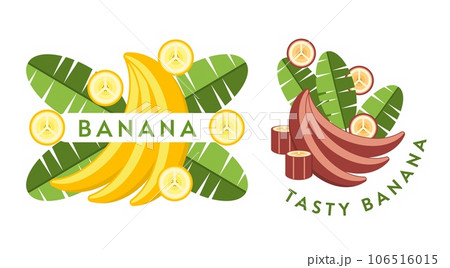 Set of logos with yellow, red bananas 106516015