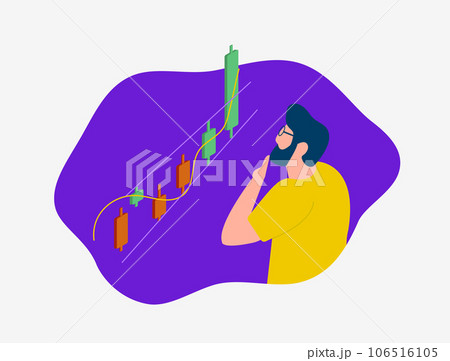 Financial Market Trends - Analyzing Stocks, Cryptocurrency and Trading Strategies. Growth stock financial graph with Japanese candlestick. Vector illustration isolated on white background with icons 106516105