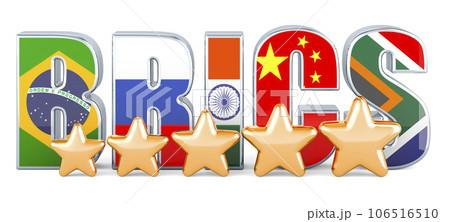 BRICS with five golden stars, 3D rendering BRICS with five golden stars, 3D rendering 106516510