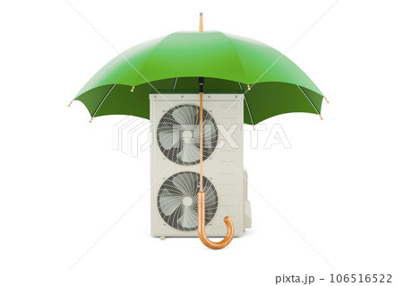 Outdoor Compressor Multi-Zone Unit, Air Conditioner under umbrella, 3D rendering Outdoor Compressor Multi-Zone Unit, Air Conditioner under umbrella, 3D rendering 106516522