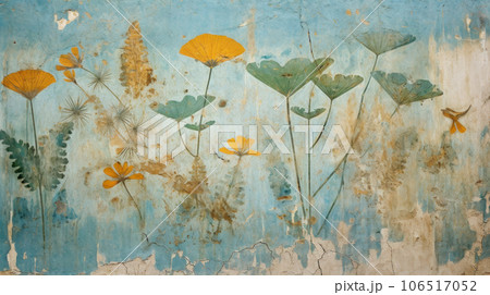 Wall fresco of plants like Ancient Roman and Greek art, old painting 106517052