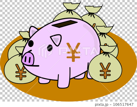 豚の貯金箱とたくさんのお金のイラスト 豚の貯金箱とたくさんのお金のイラスト 106517647