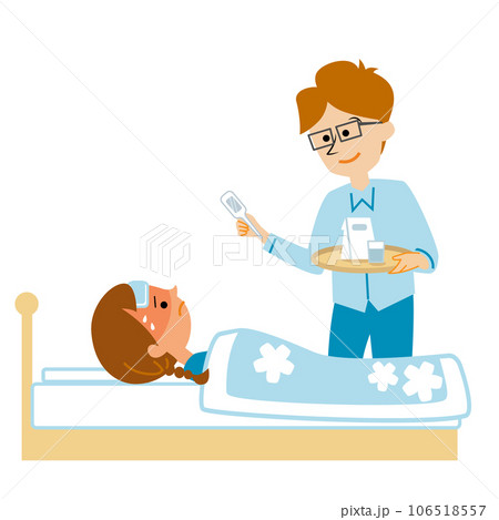 子供の看病をするお父さん 106518557