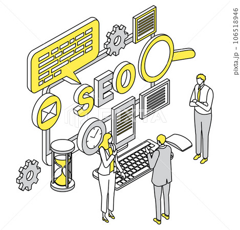 アイソメトリック_SEOについて悩む人々_シンプル 106518946