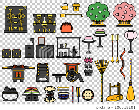 ひなまつり 雛人形：お道具セットのイラスト素材 [106519101] - PIXTA