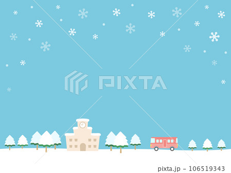 学校とスクールバスのある冬の風景 学校とスクールバスのある冬の風景 106519343
