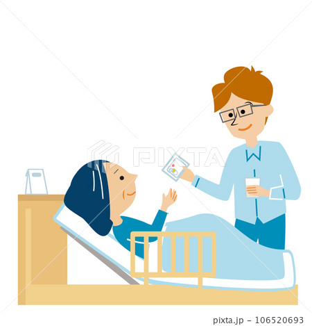 高齢の母の看病をする男性のイラスト素材 高齢の母の看病をする男性のイラスト素材 106520693