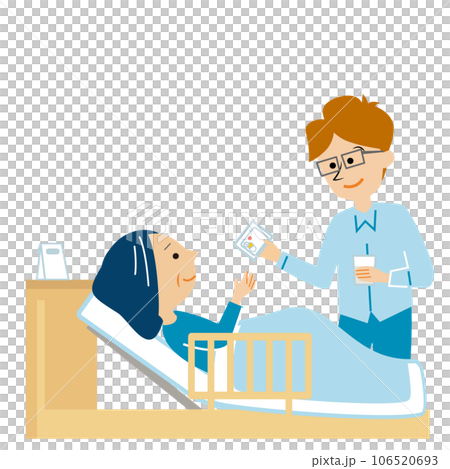 高齢の母の看病をする男性のイラスト素材 高齢の母の看病をする男性のイラスト素材 106520693