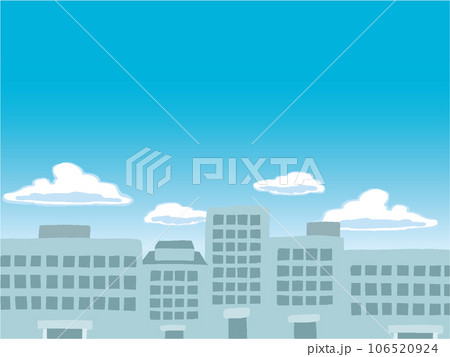 青空とビル街の手描き風背景イラスト 106520924