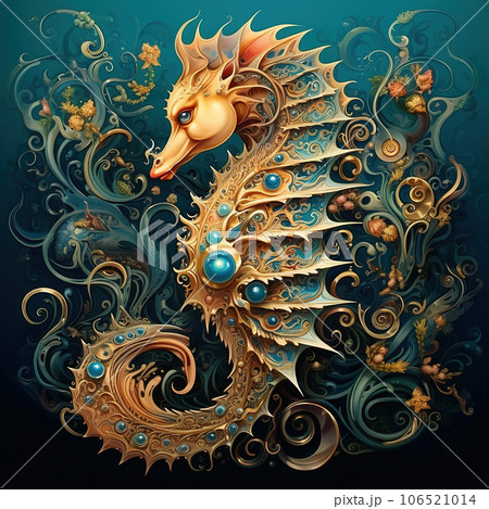 Image of seahorse with beautiful patterns and colors., Undersea animals., Generative AI, Illustration. 106521014