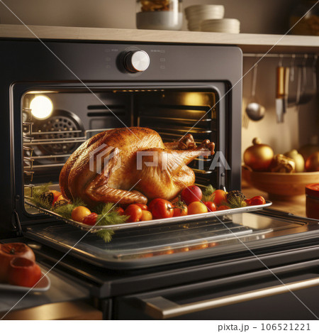 lifestyle photo home kitchen oven baking a turkey - AI MidJourney 106521221