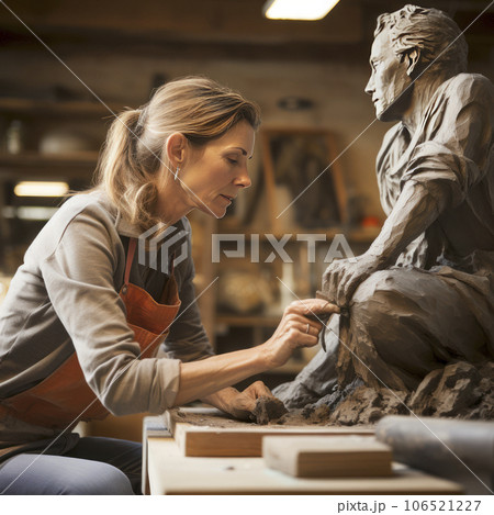woman female scultor carvubg stibe ubti a statye - AI MidJourney 106521227