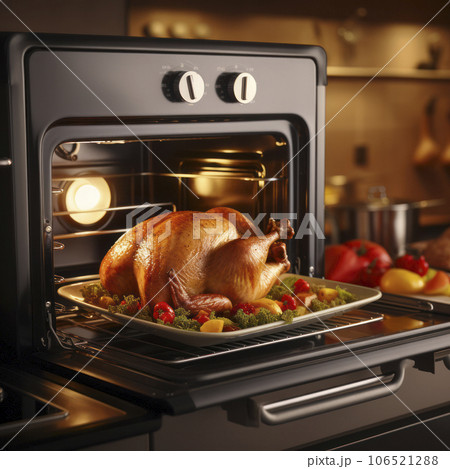 lifestyle photo home kitchen oven baking a turkey - AI MidJourney 106521288