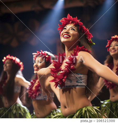 lifestyle photo women hula dancers in hawaii on stage - AI MidJourney lifestyle photo women hula dancers in hawaii on stage - AI MidJourney 106521300