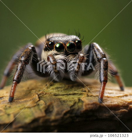 lifestyle photo jumping spider sitting on a log - AI MidJourney 106521323