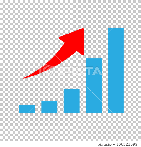 Blue bar graph rising to the right Red arrow 1:1 106521399