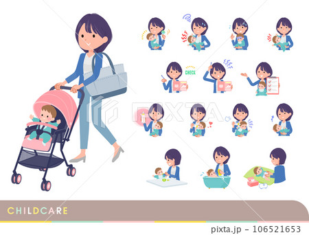 赤ちゃんのお世話をする広報担当女性のセット 106521653