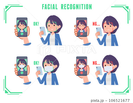 スマホで顔認証をしている広報担当女性のセット 106521677