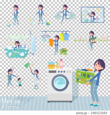 掃除や洗濯など家事に関する広報担当女性のセット 106521683