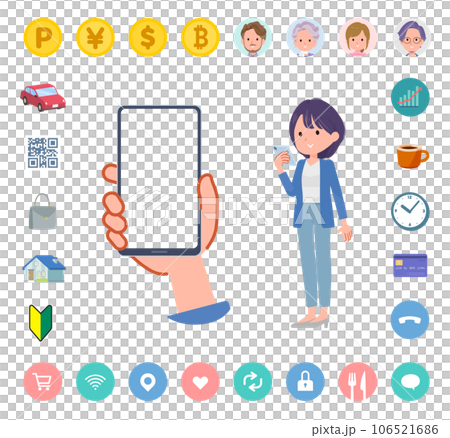 スマートフォンの画面を見る広報担当女性のセット 106521686