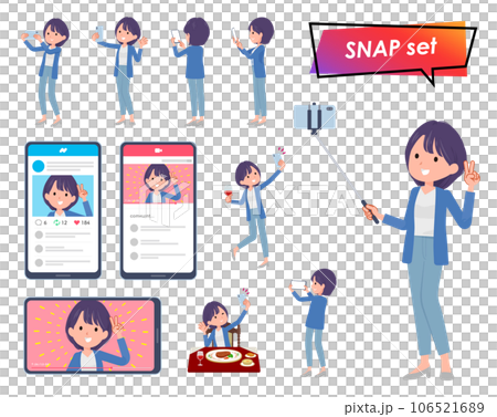 スマホで撮影する広報担当女性のセット 106521689