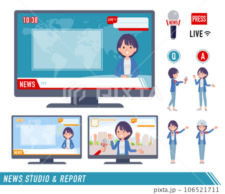 ニュース番組に出演する広報担当女性のセット 106521711