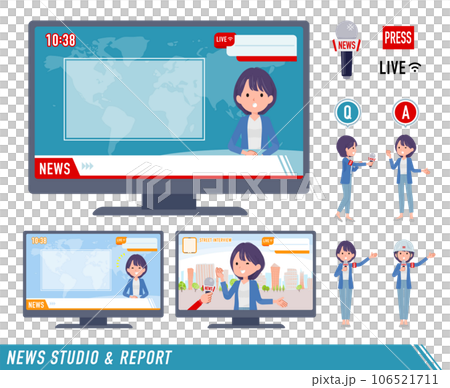 ニュース番組に出演する広報担当女性のセット 106521711